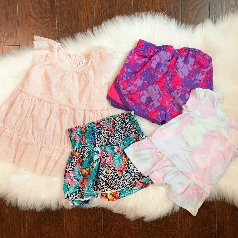 BUNDLE Little Girls Ruffle Dress, Purple Shorts